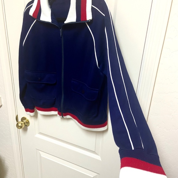 Vintage 70s Nordic Zip Up Sweater Jacket Navy Red White Retro Preppy Chaletcore - Picture 3 of 12